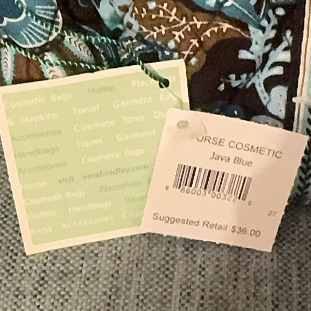 Vera Bradley Java Blue Purse Cosmetic Makeup Bag Quilted Brown Blue Zip Travel - Picture 3 of 5